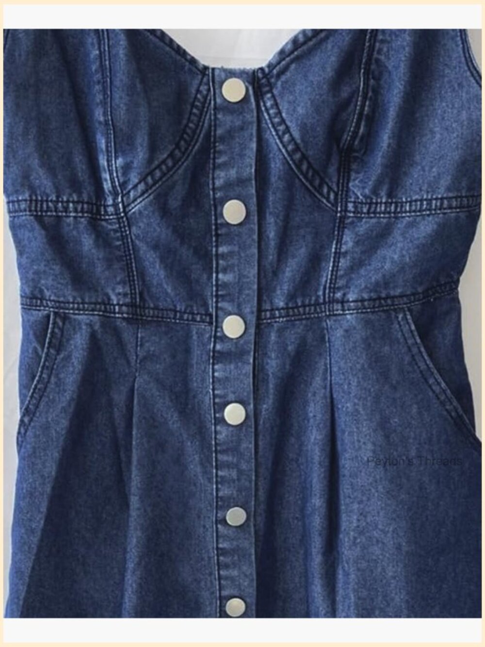 Stretchy Smocked Denim Dress Sleeveless Button Down Midi Babydoll Jean Dress - Picture 4 of 6